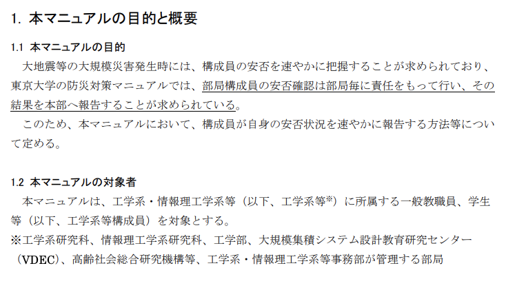 安否確認マニュアルの目的や概要の画像