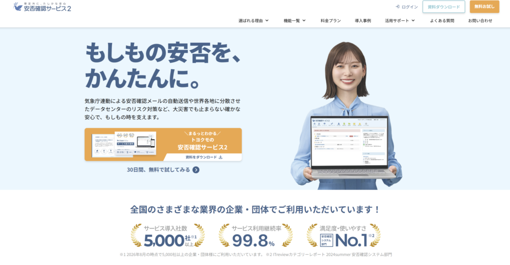 トヨクモ「安否確認サービス2」