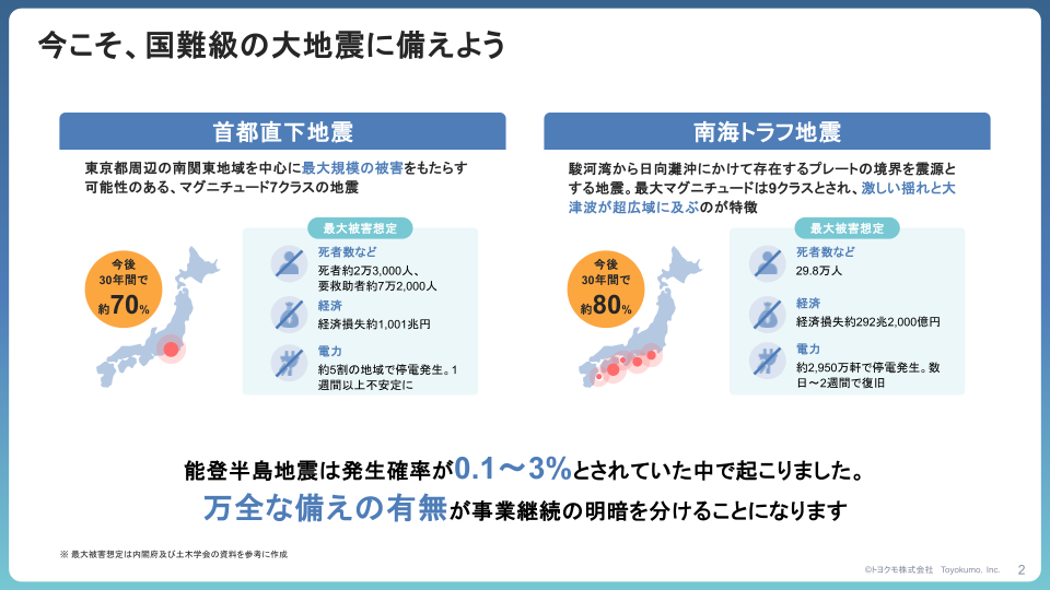 今こそ、国難級の大地震に備えよう　首都直下地震・南海トラフ地震